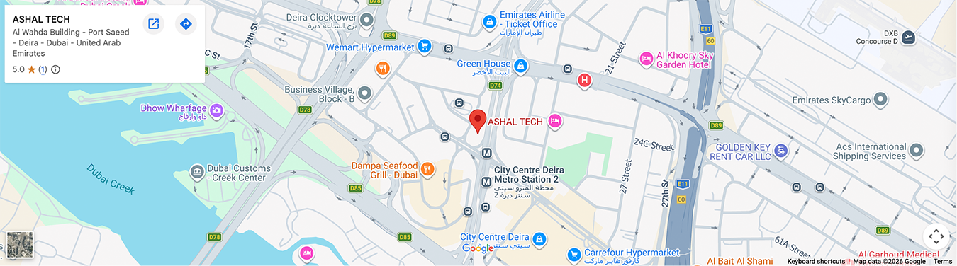 Map to the ASHAL TECH head office in Dubai